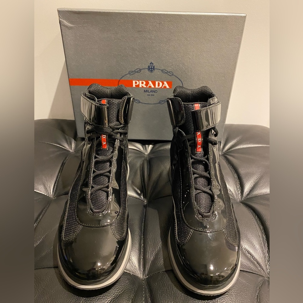 Prada Vernice+Bike Mens High Top Sneaker Size: 11US / 10UK